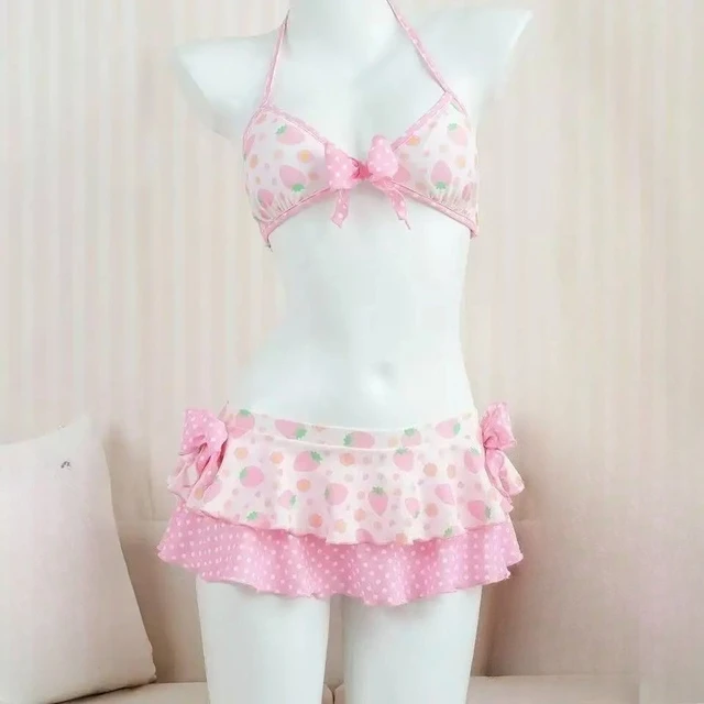 Japanese Style Kawaii Girls Swimsuit Sweet Printed Halter Bikini Swimsuit Women Ruffle Bikini Set Bather Bathing Suit Swim 3 Japanese Style Kawaii Girls Swimsuit Sweet Printed Halter Bikini Swimsuit – view 3