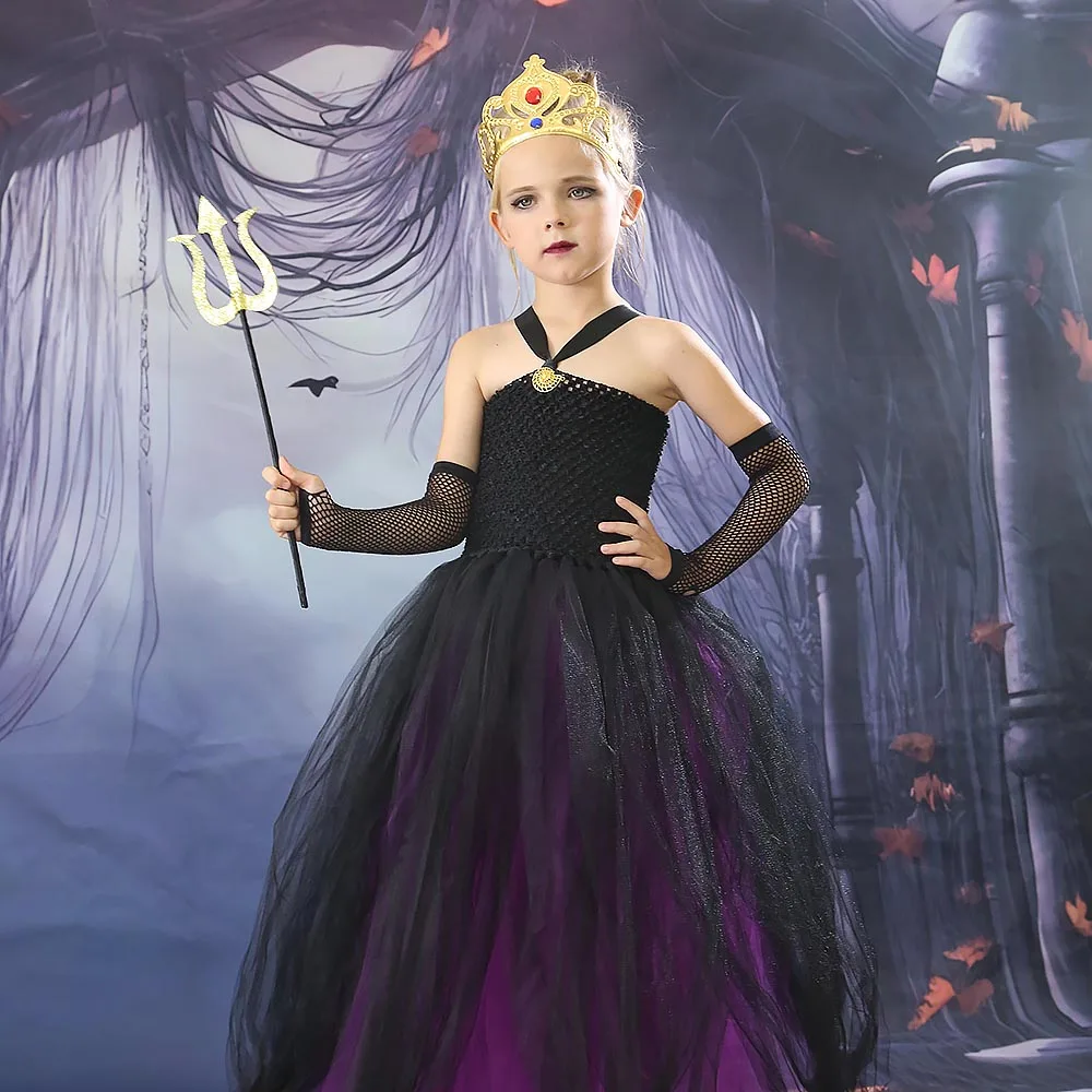 Latest The Sea Witch Ursula Inspired Girl Tutu Dress Devil Kids Halloween Costumes Villain Costumes for Girls Party Dresses