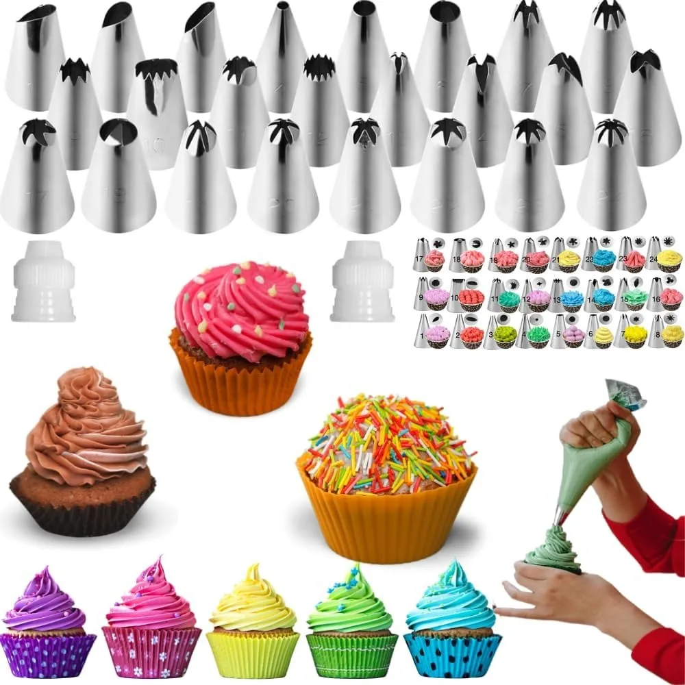 

Icing Piping Tips Set,Stainless Steel Frosting Piping Kit,Pastry Cake Decorating Tips Baking Tools For Cookies Cupcake Decoratin