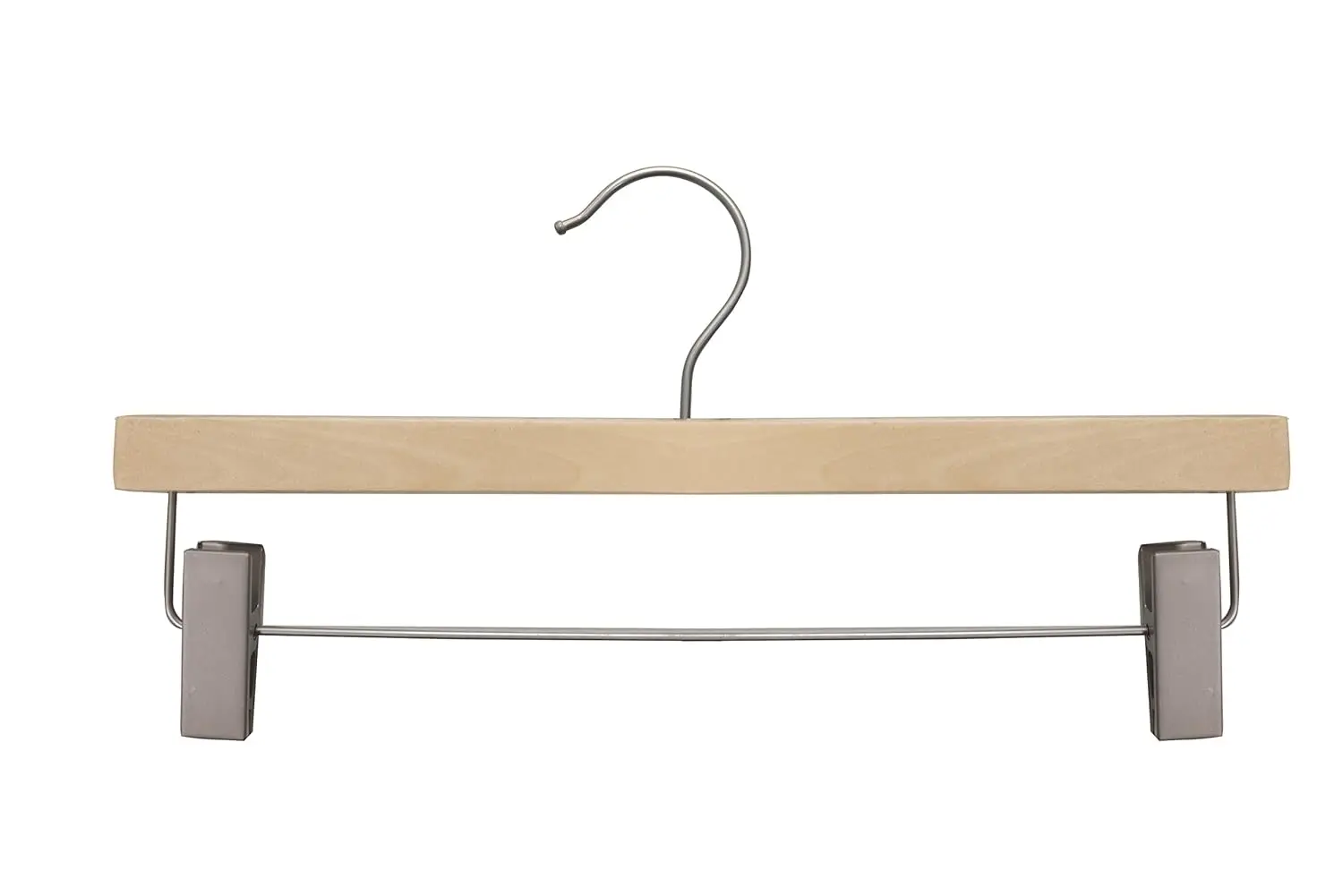 21014Rc 14” Wooden Pant Skirt Hanger, Brushed Chrome Hook And Clips, Natural (Pack Of 100)