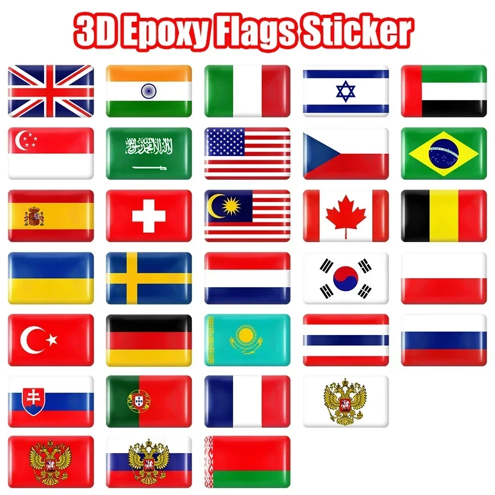 10pcs Epoxy Flags Stickers Car Interior Decoration Decal for United Arab Emirates Thailand Netherlands Russia Brazil Italy Badge