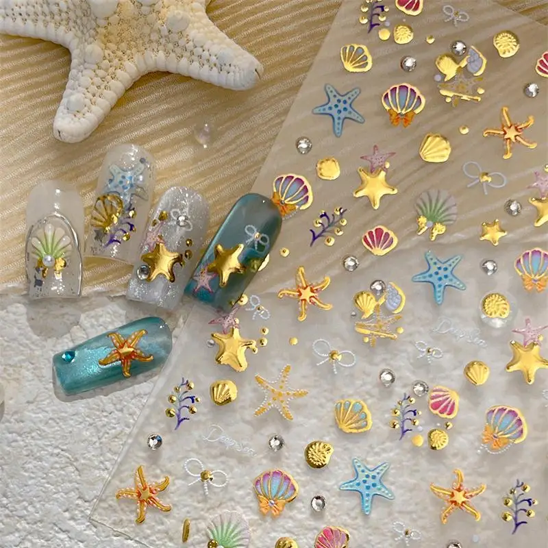 الصيف ثلاثية الأبعاد شاطئ المحيط مسمار الفن ملصقات قذيفة نجم البحر ملصق المشابك محارة البحر مسمار الديكور مانيكير صالون الشارات DIY بها بنفسك
