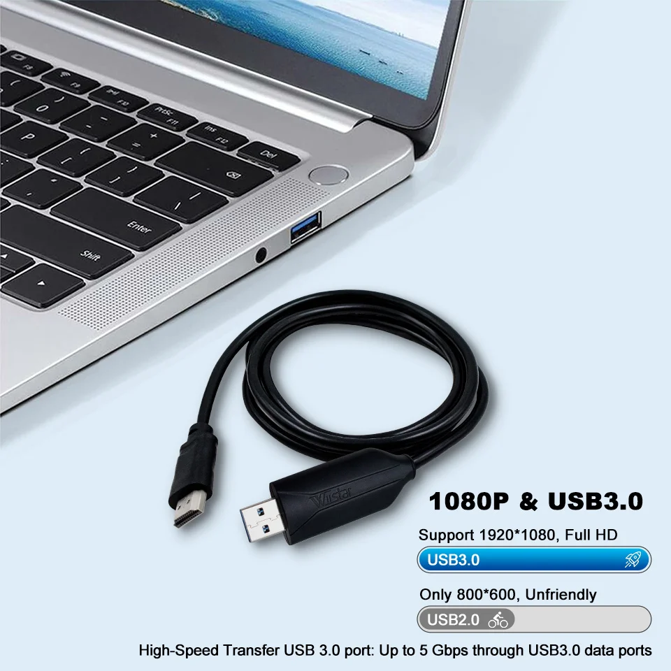 USB to HDMI Adapter Converter 1080P Built-in Chip Male to Male USB 3.0/2.0 to HDMI External Graphics Video Cable 1.5M for PC