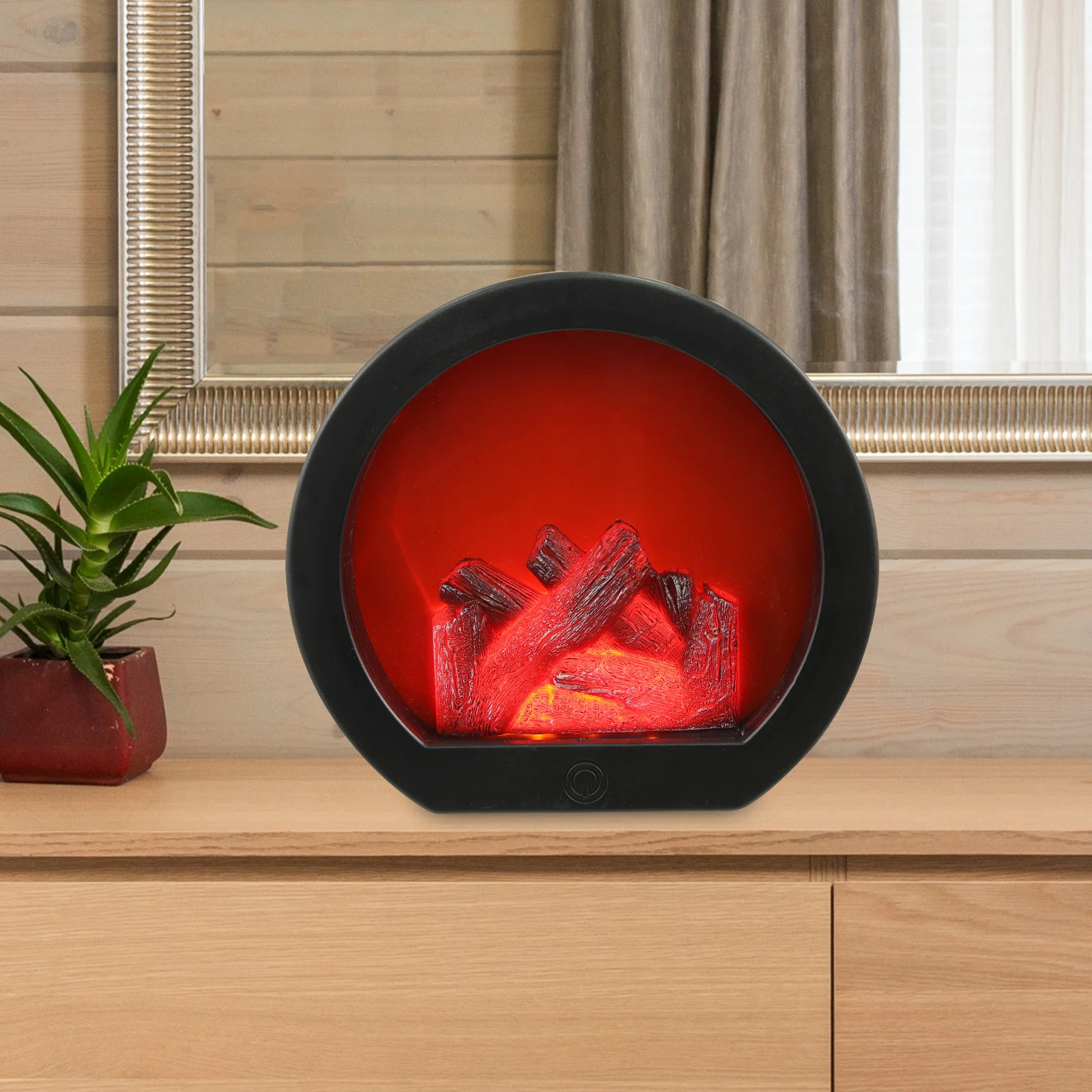 

Simulated Flame Night Light LED Fireplace Lamp Black Round Retro Creative Decorative Table Light for Home Party Gifts