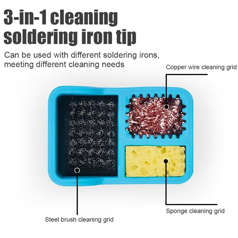 3 IN 1 Soldering Iron Tip Cleaner 360° Cleaning High Performances Welding Head Cleaner Mini Tool Desoldering Mesh Box