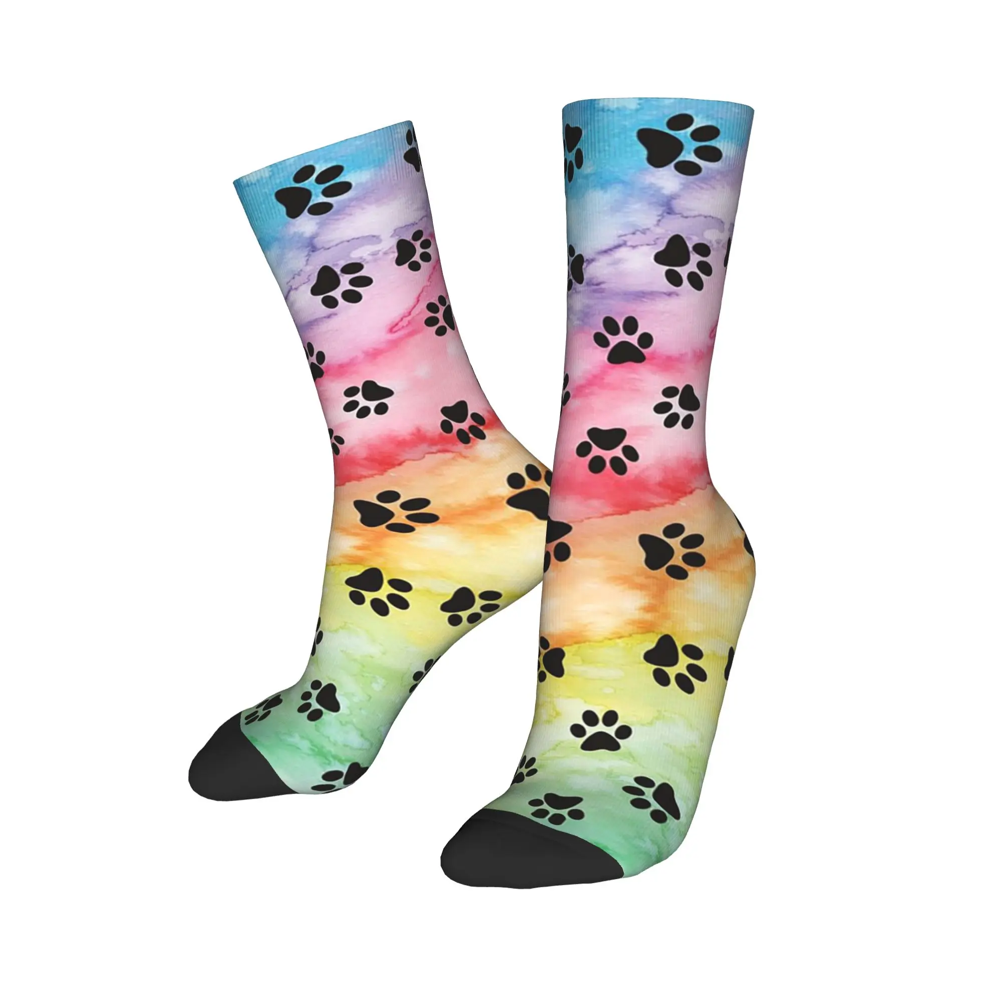 

Носки на все сезоны с принтом «Радужные лапки щенка», длинные носки в стиле Харадзюку, хип-хоп, аксессуары для мужчин и женщин, подарки