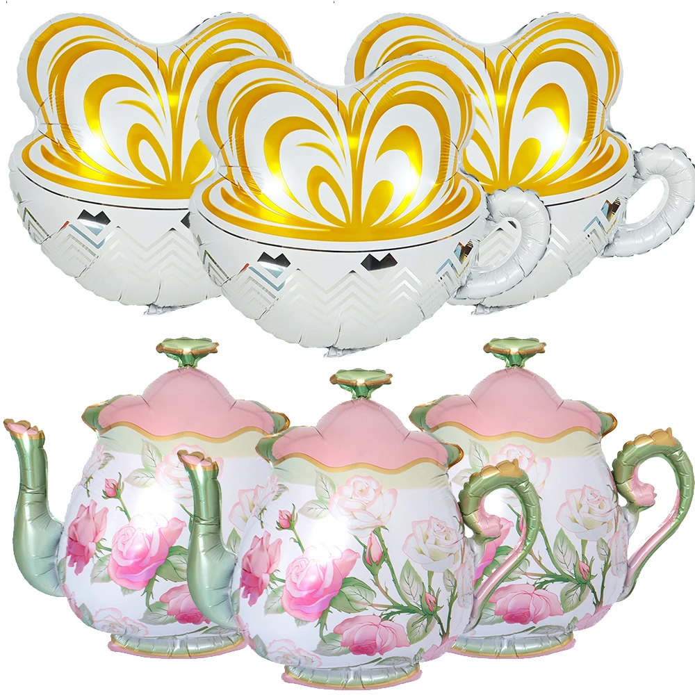 Tea Party Themed Balloons Teapot Teacup Aluminum Foil Balloons Coffee Cup Balloons for Baby Shower Wedding Birthday Party Decor