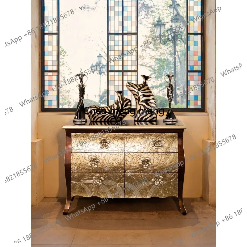 

Neoclassical six-chest cabinet living room hand-carved pattern locker light luxury cabinet