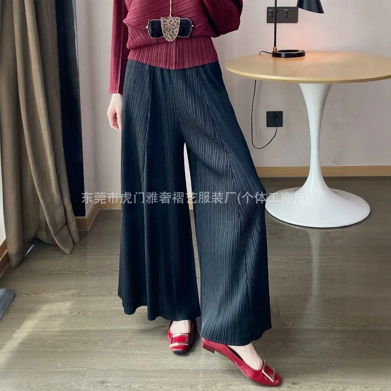 

Miyake Pleated Wide-Leg Pants Plisse Women 2026 Summer Thin Loose High-Waist Draped Casual Versatile Pleats Long Skirt Pants