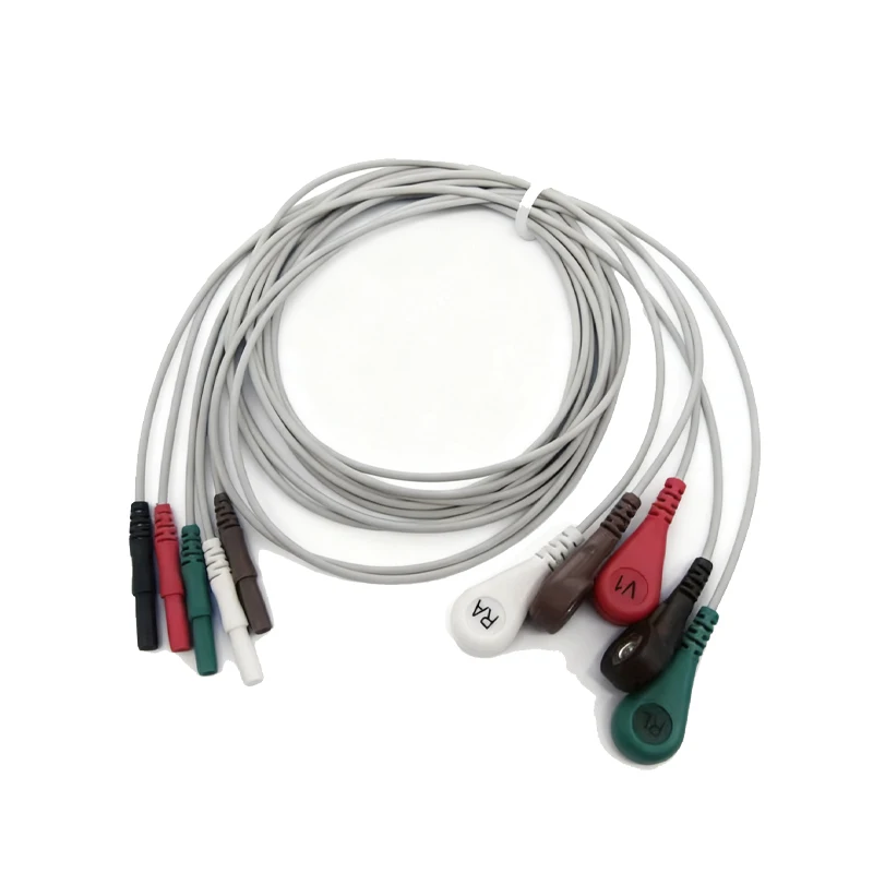 3.3m ECG 3/5/7/10 Lead Wires, Din Style Snap Connector TPU Jacket Disinfectable Medical ECG Cable