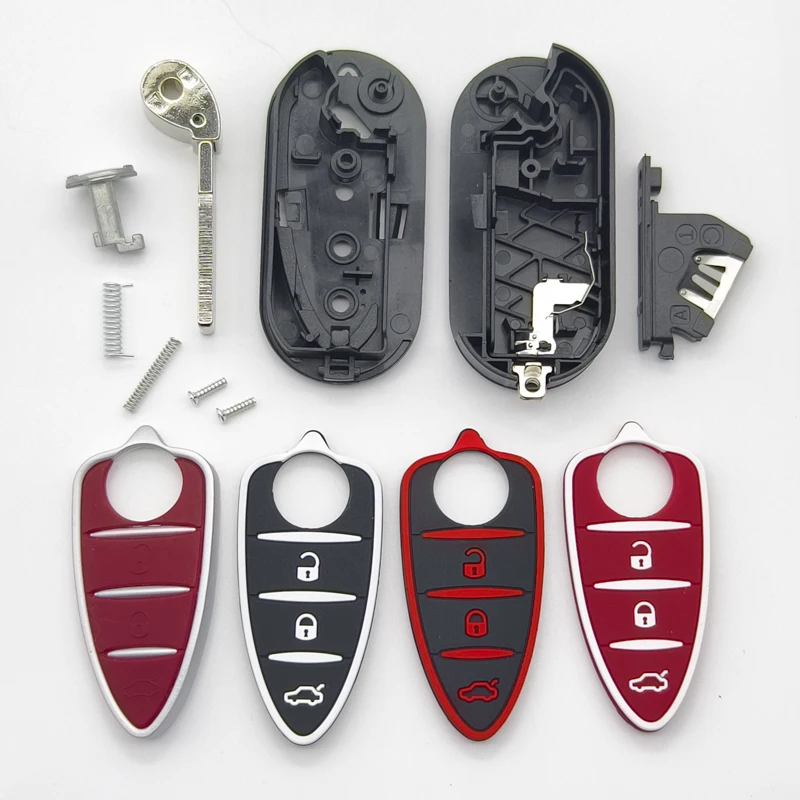 Cocolockey Flip Car Key Shell Colorful Silicone Pad for Alfa Romeo Mito Giulietta GTO 159 3Buttons Remote Fob Shell Red Pad 2PCS