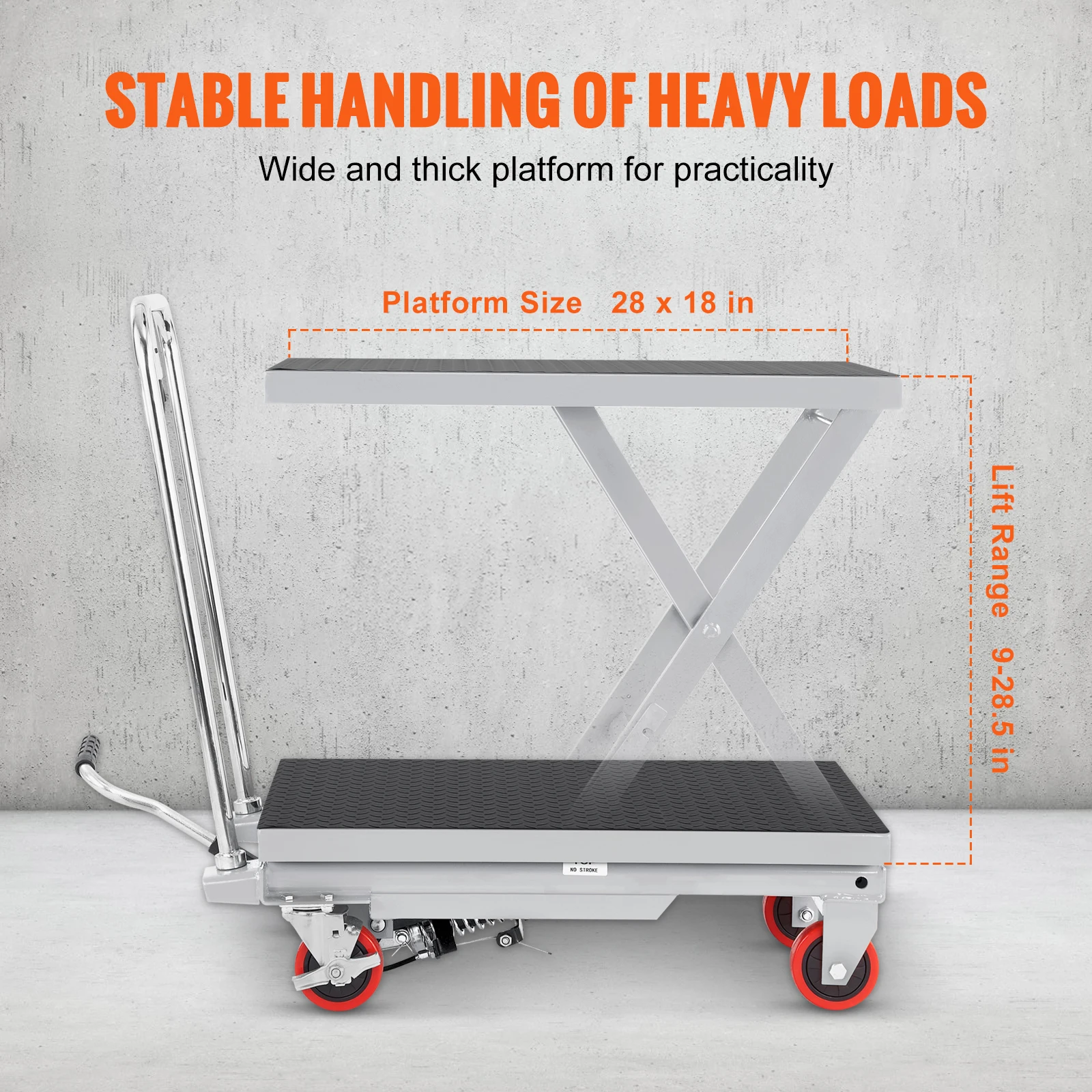 SucceBuy Platform Gunting Tunggal Manual Gerobak Meja Angkat Hidraulik 330/500lbs dengan 4 Roda & Bantalan Anti-selip untuk Penanganan Material