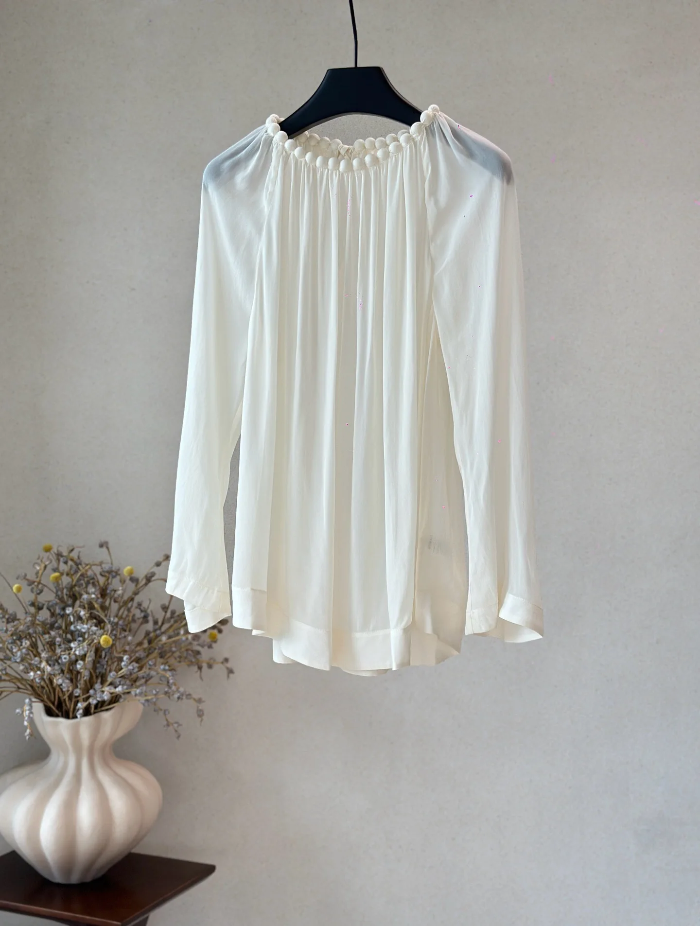 

Summer New Women's Transparent Chiffon Top with Three-Dimensional Bead Design Lightweight Loose Pullover Elegant Shirt