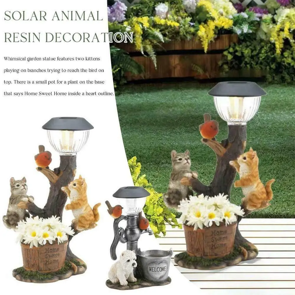 Creative Lawn Lamp Figurine Cat Sculpture Animal Light Decor Squirrel Statue Ornament Solar Garden Animal Statue