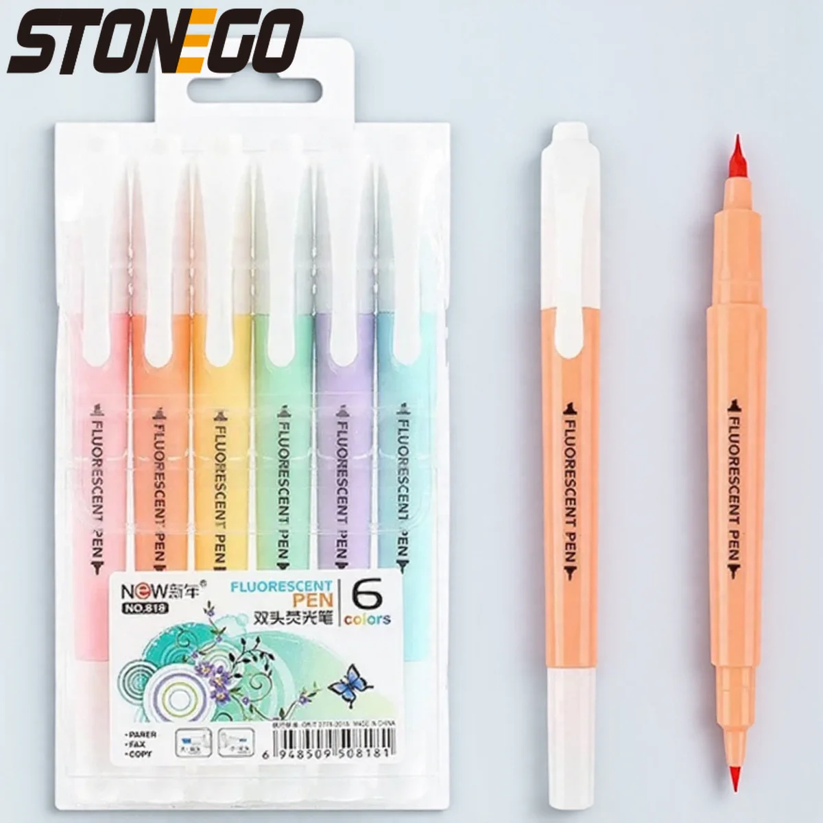 

6PCS Cute Fluorescent Highlighter Pens Double Headed Highlighter Set Office School Supplies Stationery Markers