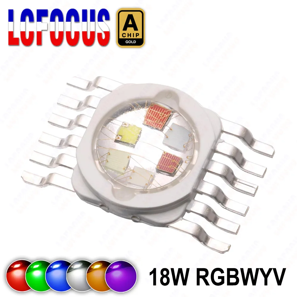 

6W 12W 18W RGBWYV LED Chip Red Green Blue White Yellow Purple COB 45mil All Color 12Pin Lamp DJ Disco Party Stage Light Beads