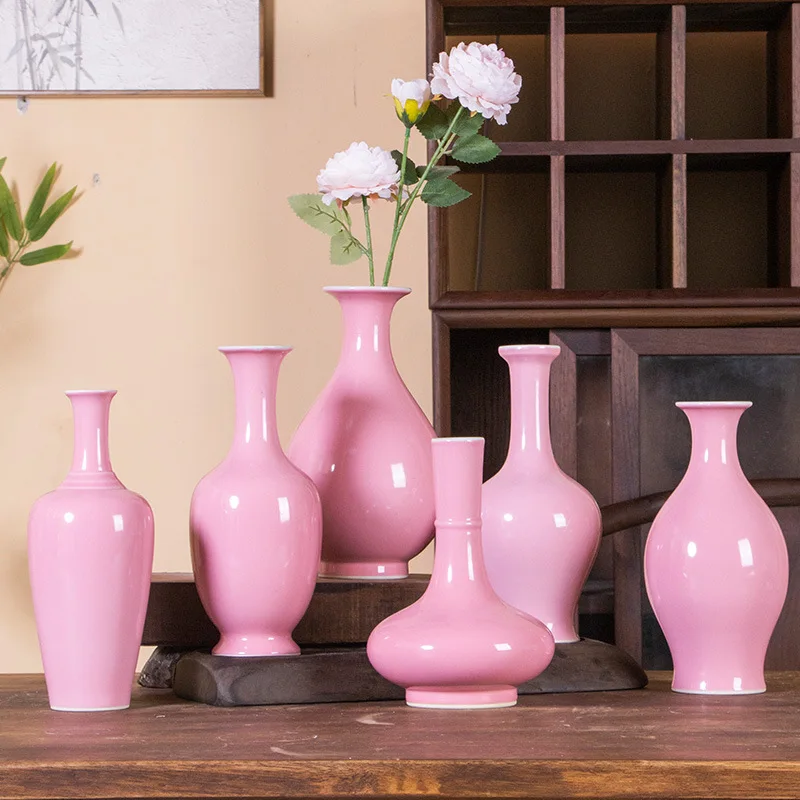 

Цзиндэчжэнь ручной работы в античном стиле розовая высококачественная красная глазурь деревянная печь керамическая ваза декоративный орнамент