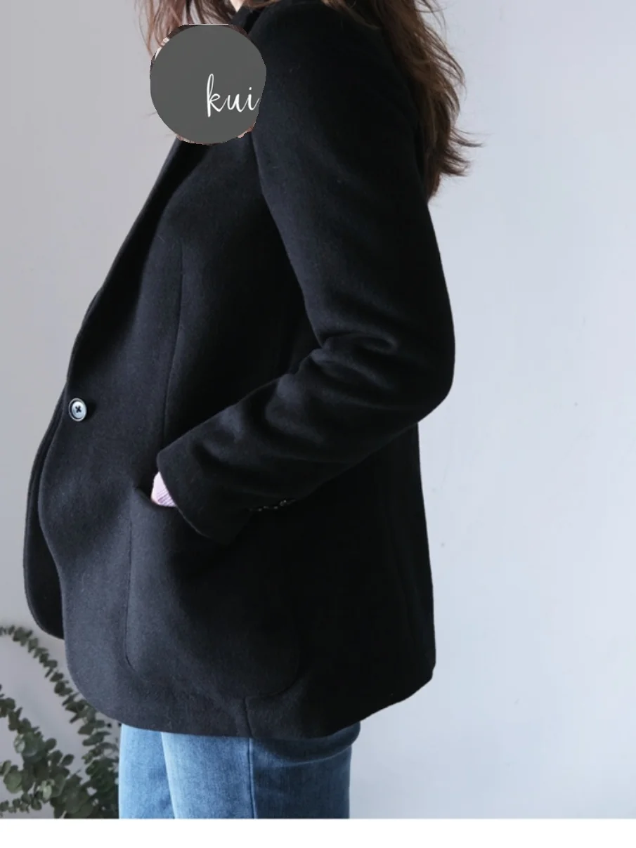 

Soft Classic Bla Woolen Suiting Coat Women's Warm Outerwear Autumn Winter Simple Sle Long Sve Commute Friendly