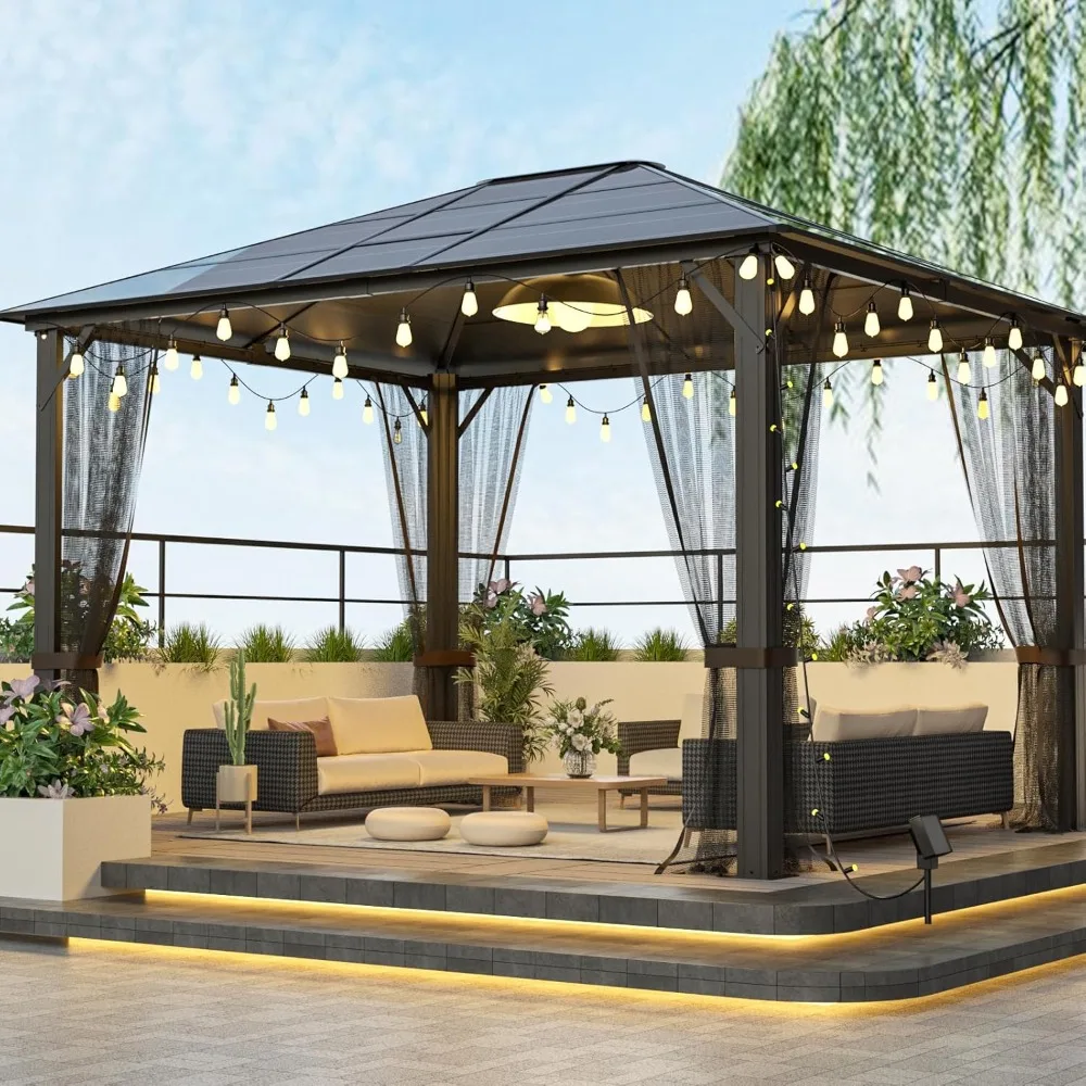 

10x12 for Patios, Hardtop Garden with Aluminum Frame Gazebos Roof Panels,Outdoor Gaze for Backyard Decks