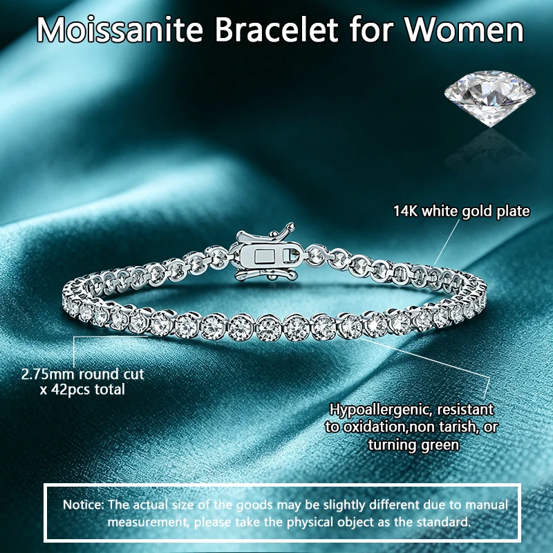 WES Full Moissanite Tennis Bracelet 2.75mm D Color VVS1 925 Sterling Silver Classic Link Chain For Women Man Fine Jewelry