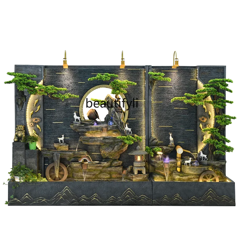 

Water curtain wall rockery flowing water fountain floor ornament living room courtyard lucky decoration