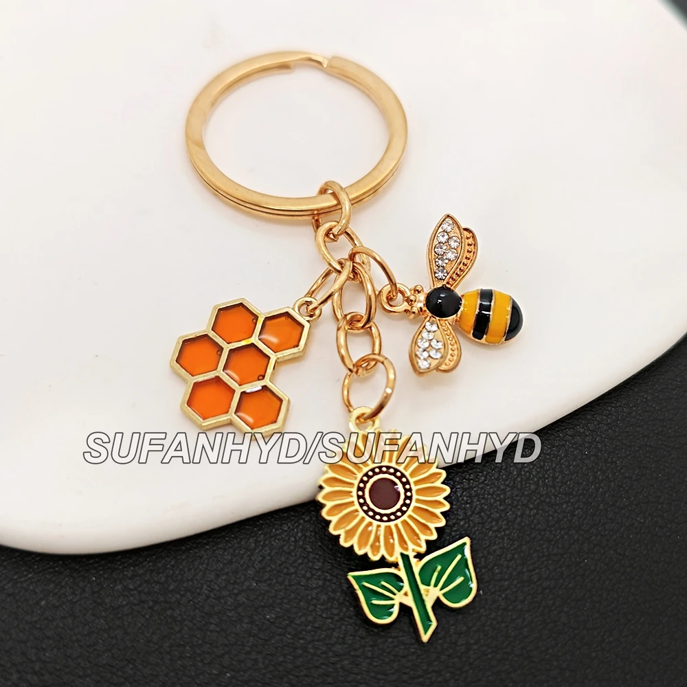 Прекрасный-эмалированный-брелок-с-подсолнухом-и-сотовой-пчелой-садовый-брелок-ювелирные-изделия-ручной-работы-подарок-для-дружбы