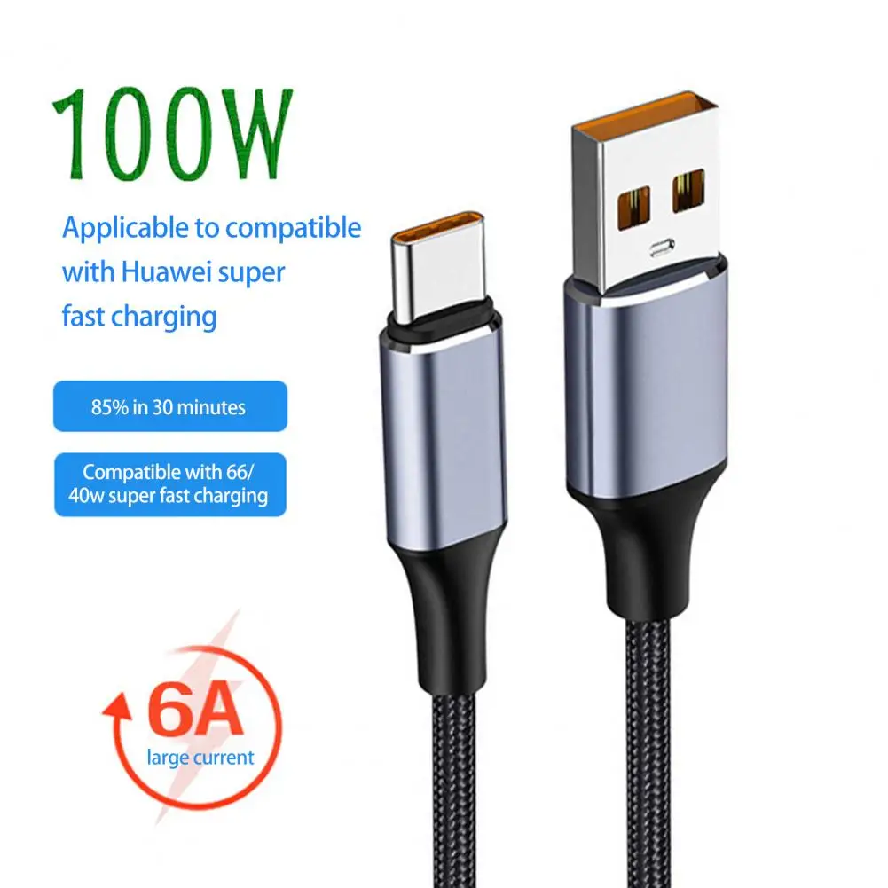 Data Cable Universal High Current Braided Wire Fast Charging 6A 100W USB Type-C Mobile Phone USB-C Charger Cable for Office