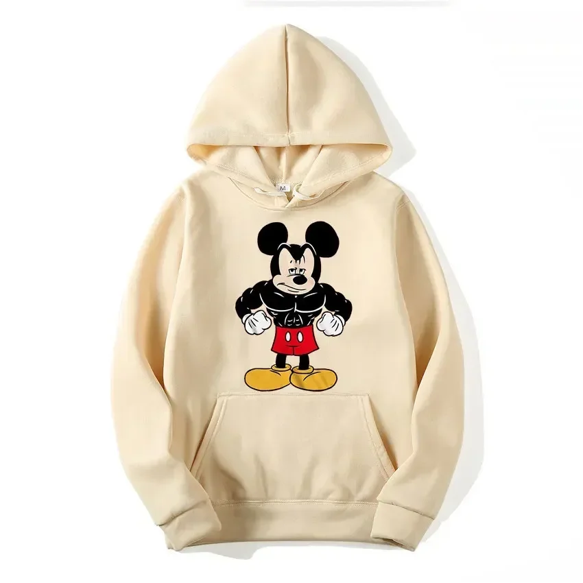 Tough Mickey Mouse Male Sweatshirts Pocket Anime Print Long Sleeve Clothing Popular Daily Men Hoodies Autumn Winter Pullover