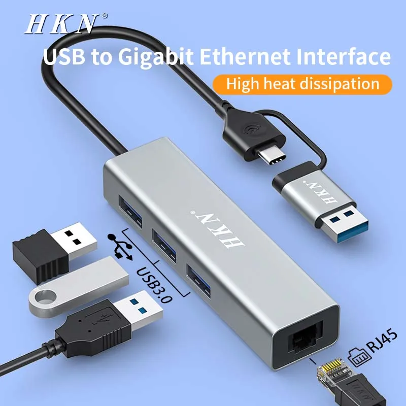 HKN  PD100W USB Type C to RJ45 Ethernet Adapter Network Card 1000Mbps USB 3 to Ethernet 2.5 Gigabit Cable Converter