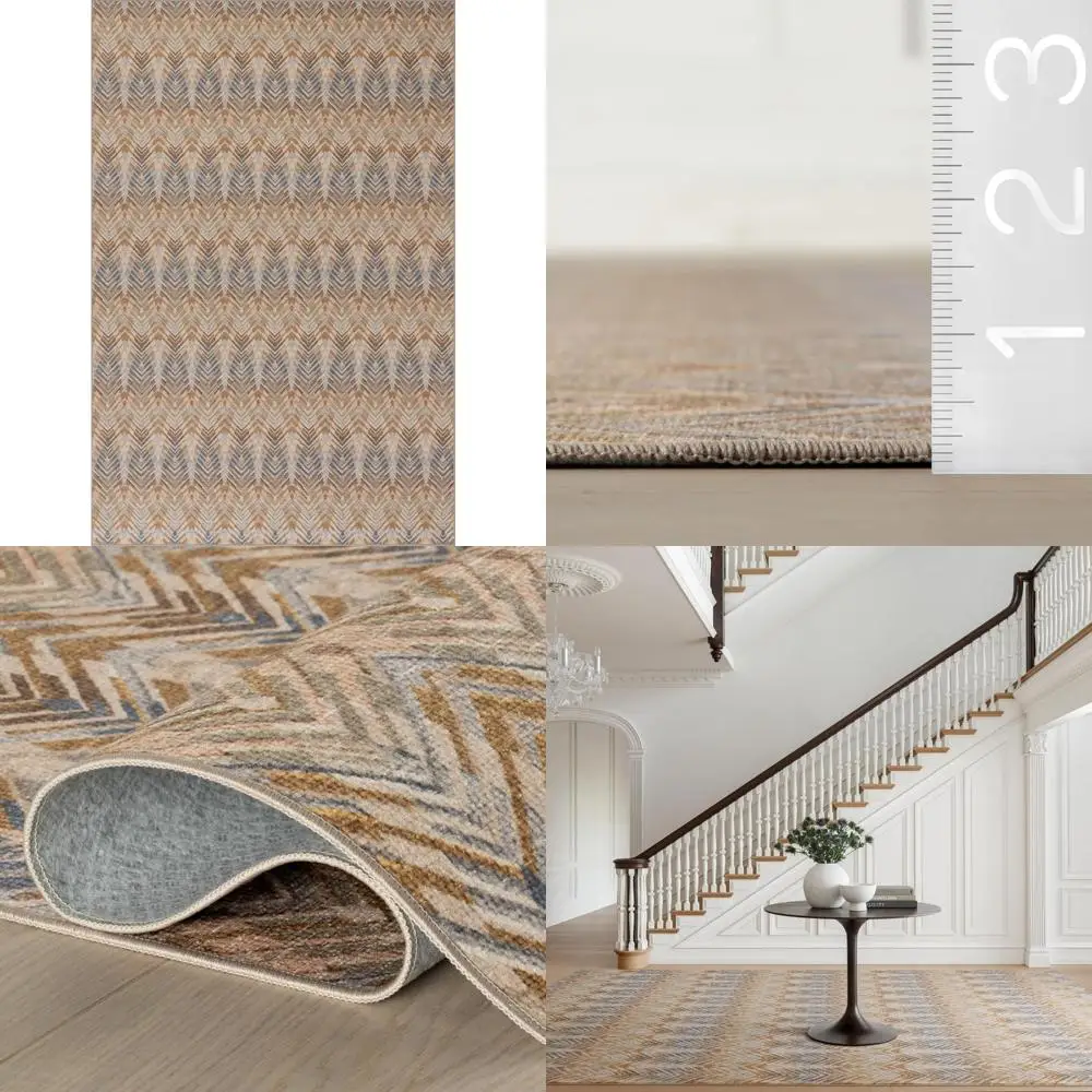 Natuurlijk bruin geometrisch patroon, machinewasbaar vloerkleed, 5x8 voet, duurzaam en gemakkelijk schoon te maken