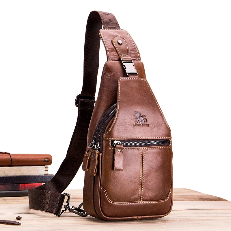 

Cowhide Shoulder Bag Crossbody Sports Chest Bag Front Hanging Men's Shoulder Crossbody Bag Fashionable Youth Trendy