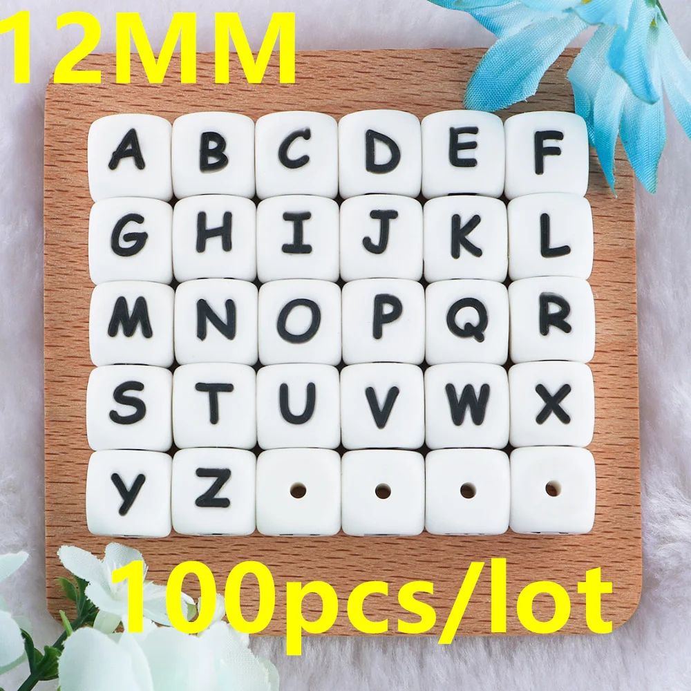 Lofca 100Pcs 12MM Silicone Letter Beads Silicone Beads Loose Beads Food Grade DIY Bracelet Necklace Pacifier Chain Accessories