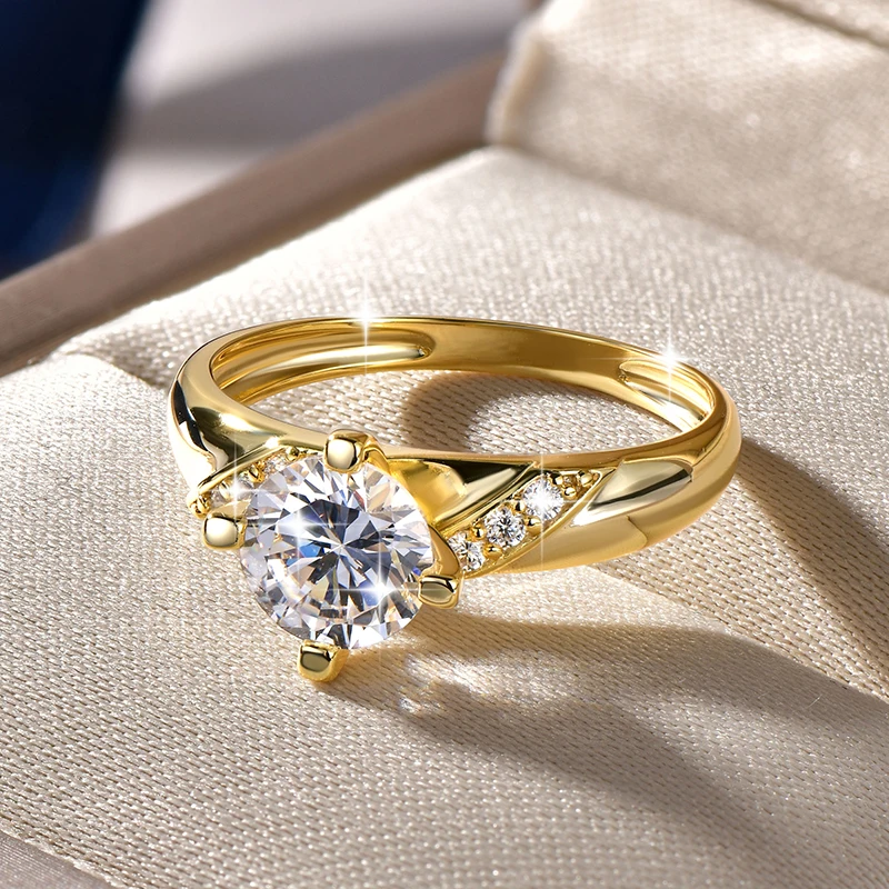 14K Vergoldeter CZ Labor-Diamant Versprechen-Ring 7mm Rundschliff Kubischer Zirkonia Hochzeits-Verlobungsringe für Frauen – Detail 7