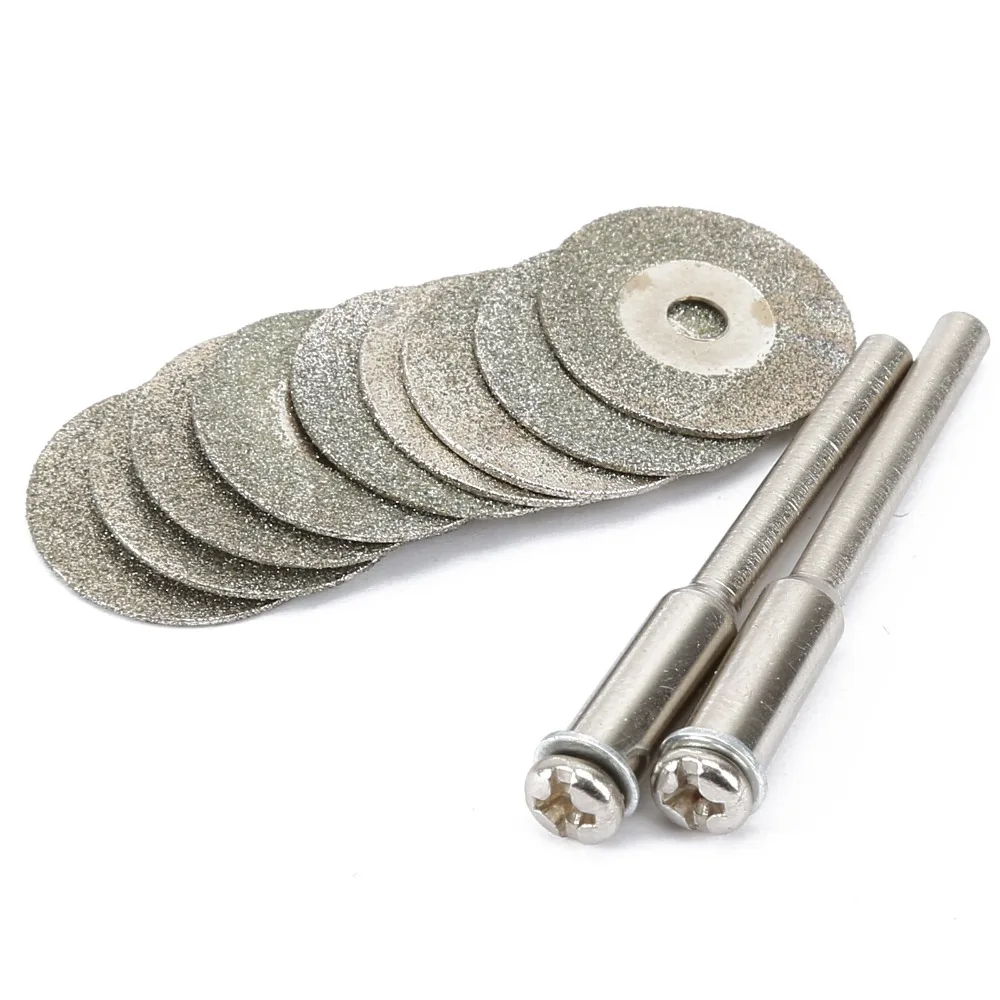 10pcs 16mm Diamond Cutting Discs Cut Off Blade Drill Bit for Dremel Accessories Rotary Tool Abrasive Disc with 2pcs 3mm Mandrel