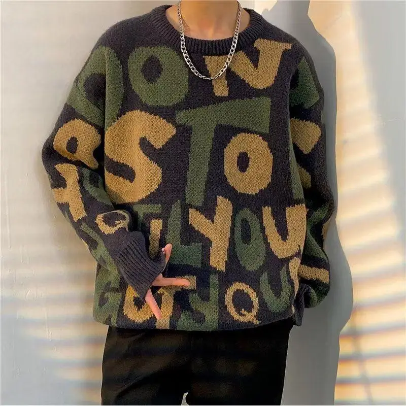 

Мужской вязаный свитер Boyue Long Sve с вышитыми буквами, повседневный базовый слой, винтажный Sle, осенняя одежда из полиэфирного волокна