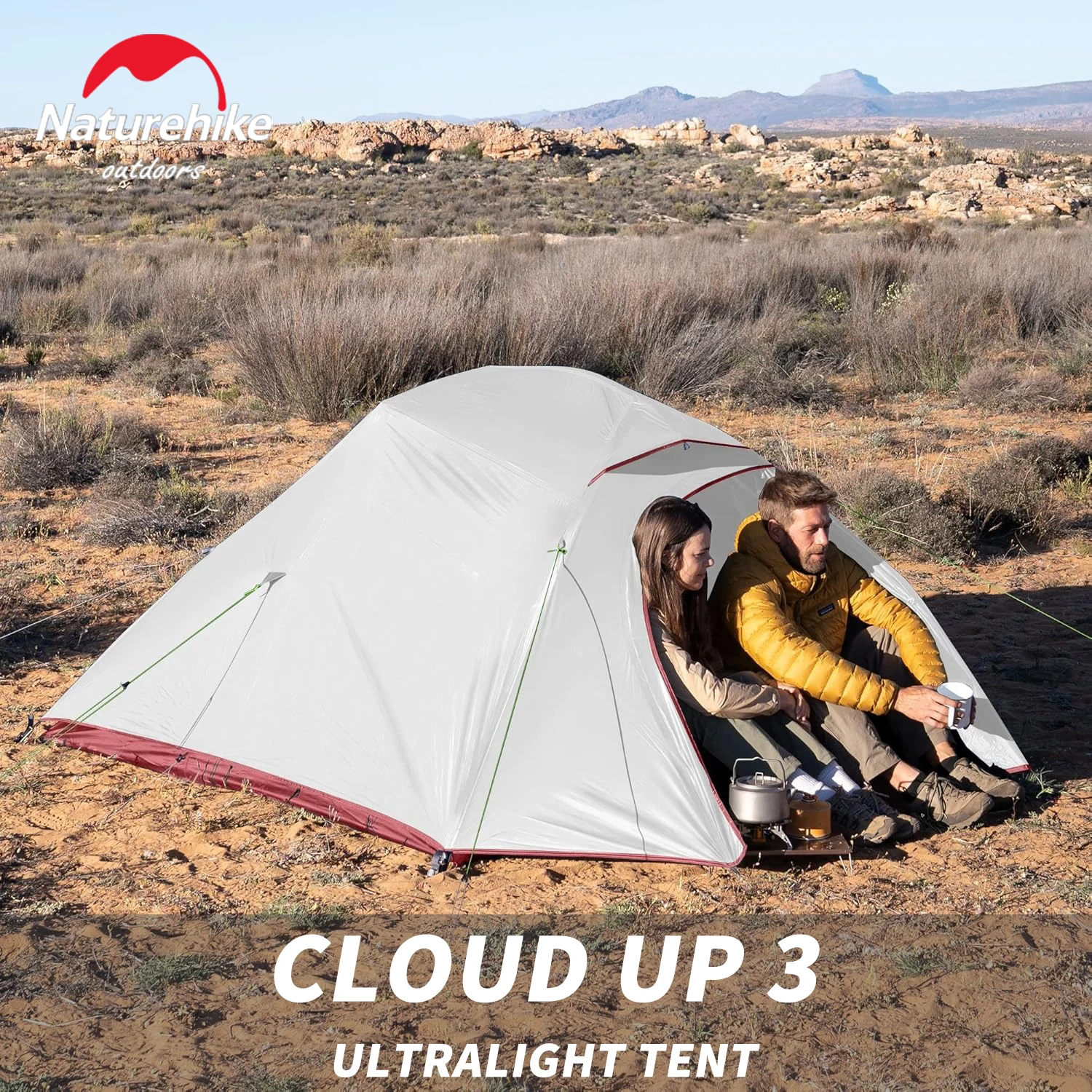 Naturehike Cloud Up 3 Ultralight Tents 3-4 Person Camping Hiking Traveling Tent Lightweight Portable 20D Waterproof Beach Tent