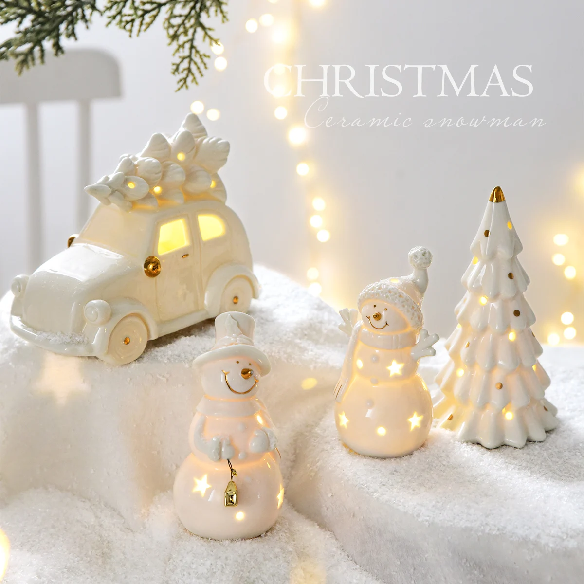 Ceramic Christmas Ball Bell Gift Pack Desktop Home Decor Christmas Gift Small Scene Decoration Props