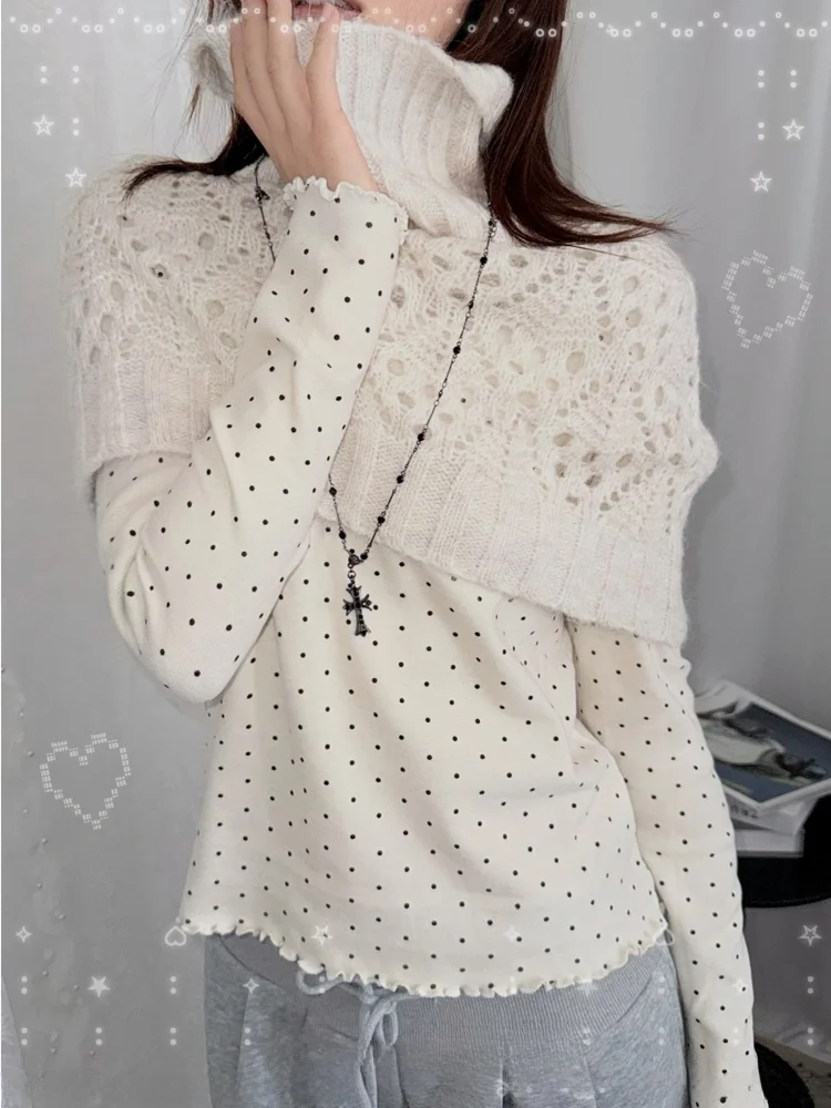 

Комплект из двух предметов Casper 970: винтажный вязаный костюм в горошек с вырезами, мягкий, с длинными рукавами, для женщин, модный трикотаж