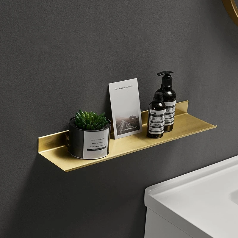 Brushed Gold Metal Bathroom Shelf Wall Storage Rack Washstand Drilling Large Wall Shelf for Storage 30/40/50/60cm Length Holder