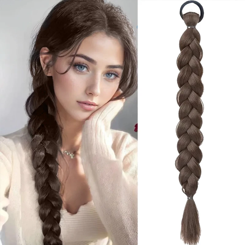 

LUPU 18inch Hair Pigtails Wig Synthetic Extensions Black Brown Hair Ponytail with Elastic Hair Tie Natural False Tail for Women