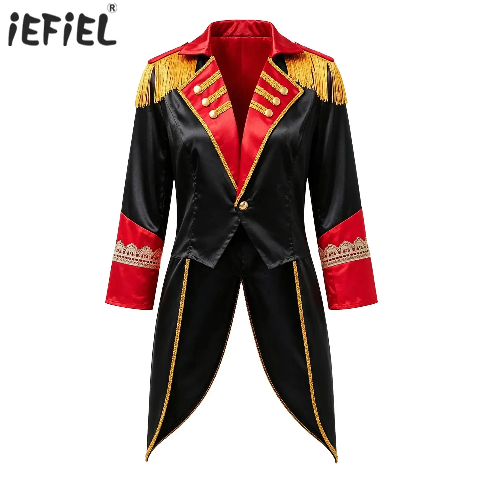 Women Circus Ringmaster Halloween Cosplay Performance Show Costume Tailcoat Jacket Gold Tassel Epaulet Vintage Tuxedo Tops