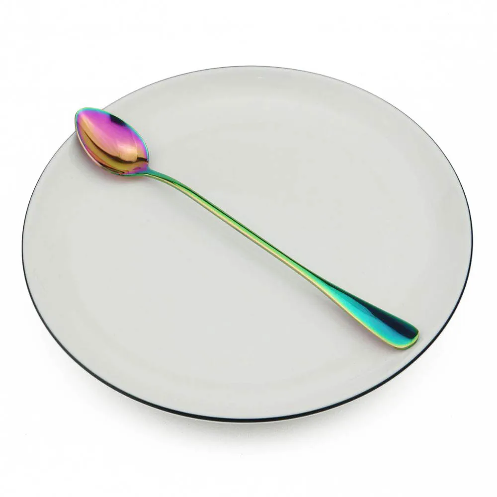 Colorful Long Handled Teaspoons Juice Coffee Stirring Cutlery Stainless Steel Spoon Ice Cream Dessert Spoon Kitchen Accessories
