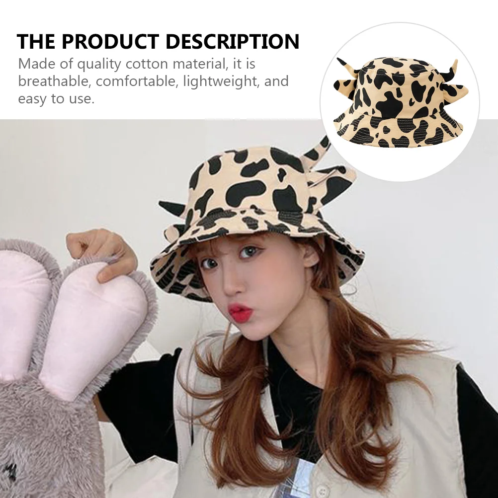 Cow Bucket Hat Household Gifts for Family Prints Fisherman Anti-UV Cap Cotton Presents