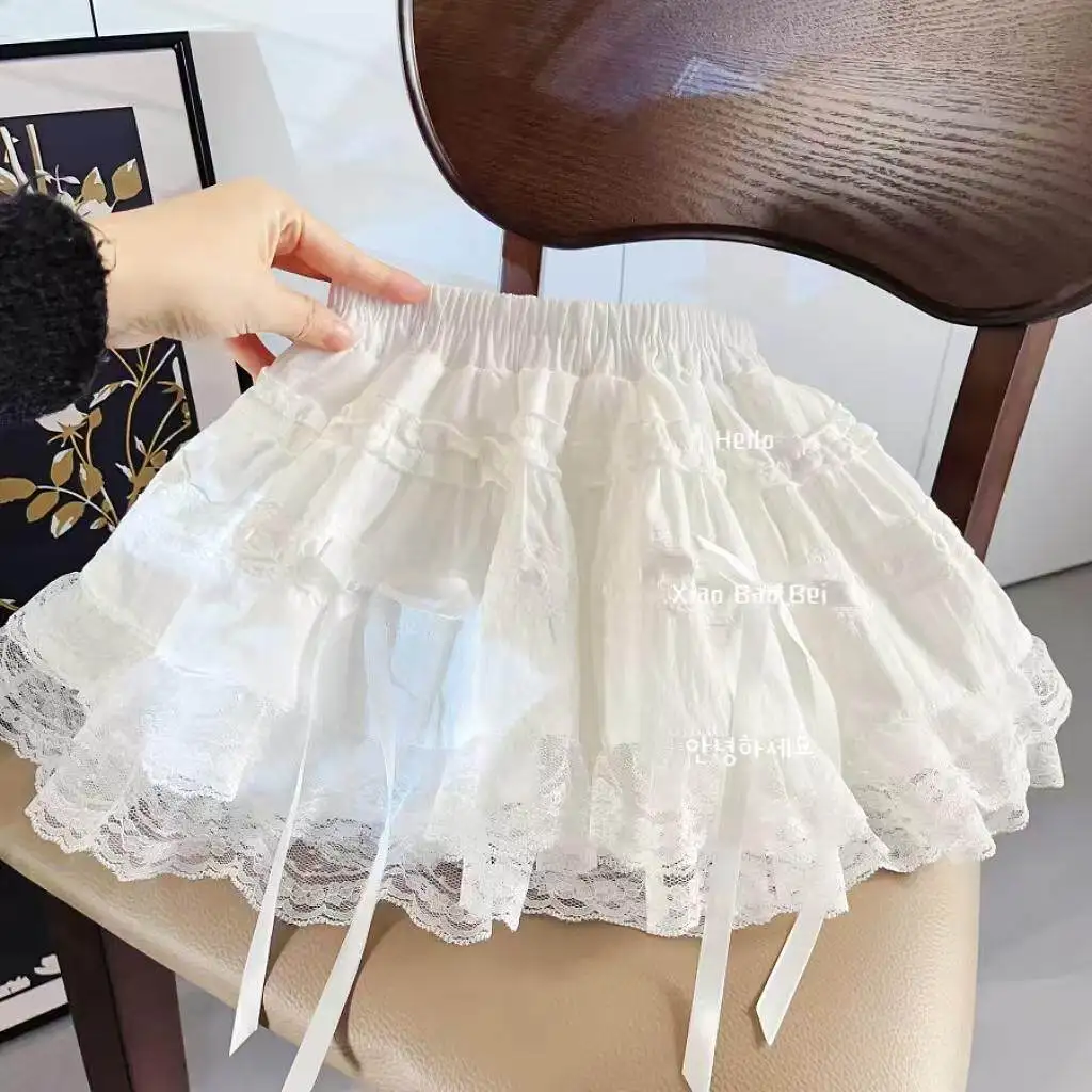 Girls Lace Cake Dress Spring and Autumn 2026 New Fashionable Chic Sweet Cute Puffy Bow Princess Half Skirt