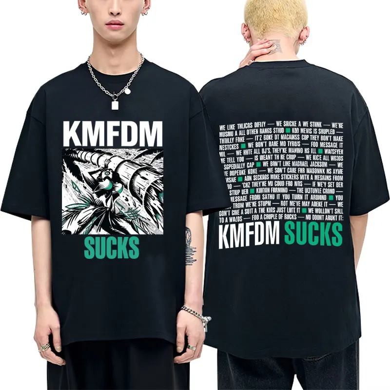Hot Rock Band Kmfdm Sucks Graphic T-shirt Men Women Retro Gothic Punk Streetwear Male Fashion Casual Oversized Crewneck T Shirts