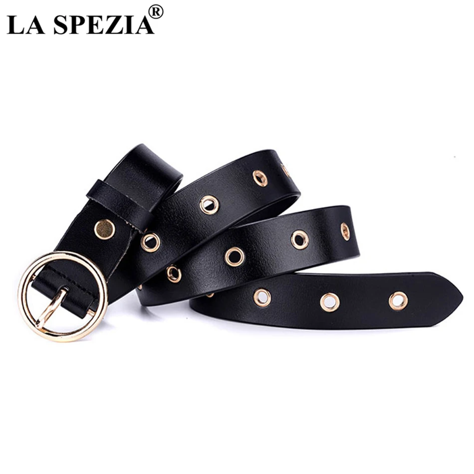 LA SPEZIA Women Belt For Trousers Circle Pin Buckle Leather Belts Female Coffee Vintage Real Leather Cowhide Brand Ladies Belts