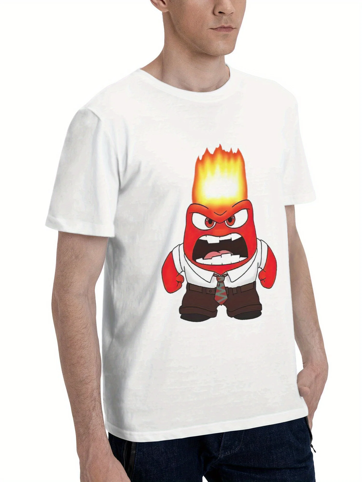 

1pc Inside Out Anger Character Graphic T-Shirt, Casual Crew Neck, Breathable Comfort