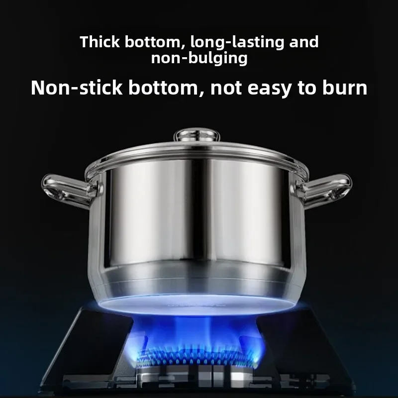 5.5L 304 Stainless Steel Soup Pot Coating-free Thickened Stew Pot Double Handle Compatible with Gas Induction Cooker