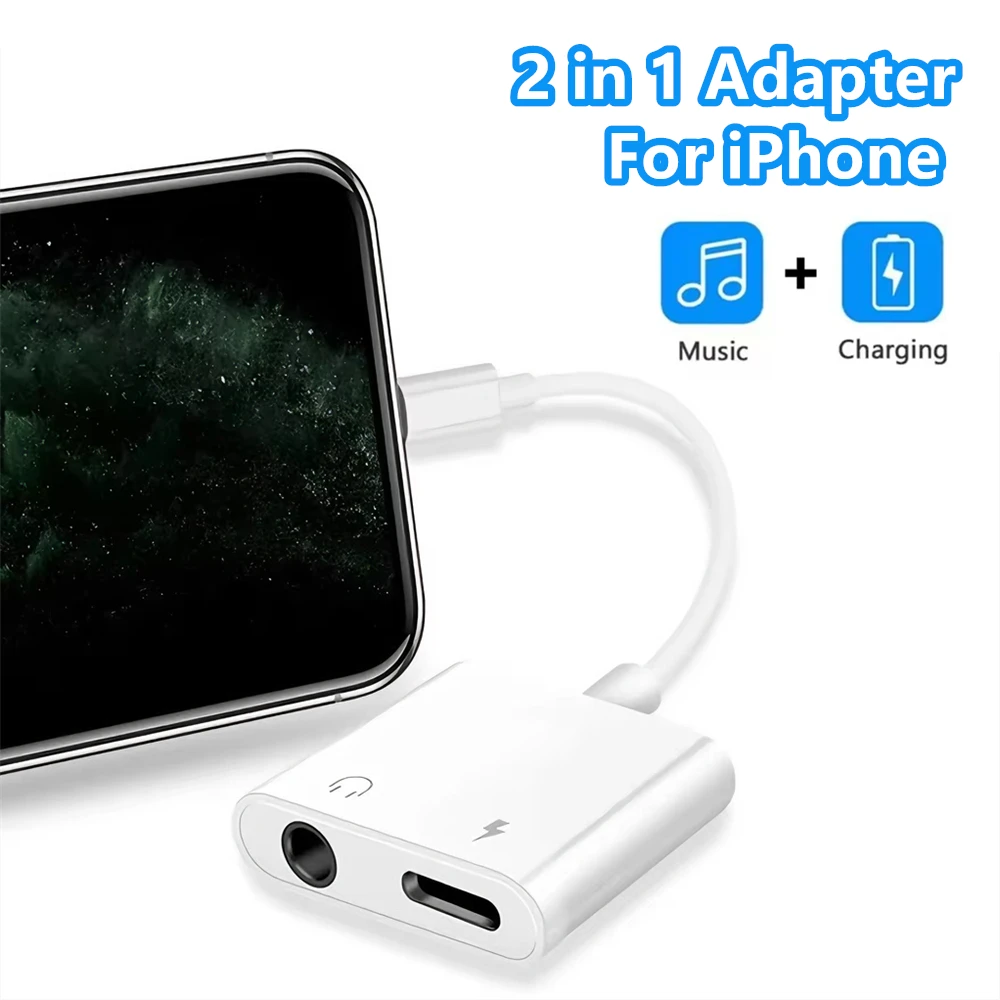 Adapter 2 w 1 iOS na 3.5mm Jack Audio do Ładowania dla iPhone 11 12 13 14 Pro Max X XR XS Słuchawki Kabel…