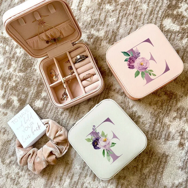 Purple Letters Jewelry Box Wedding Gift Bridesmaid Maid of Honor Portable Travel Case Girls Jewellery Case Jewelry Boxs